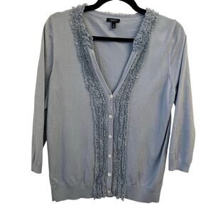 Talbots Cardigan Womens M Silk Blend Fringe Trim Pastel Blue Coquette Office